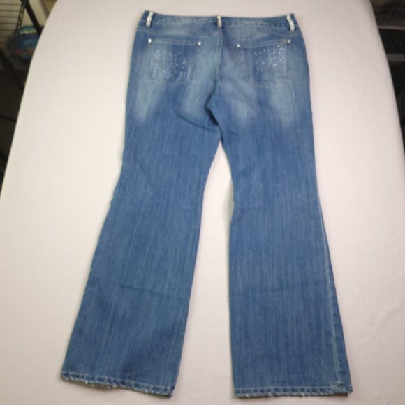 INC Denim Womens Regular Fit Bootcut 16 Rhinestone Mid Rise Distressed Imperfect - Picture 5 of 10